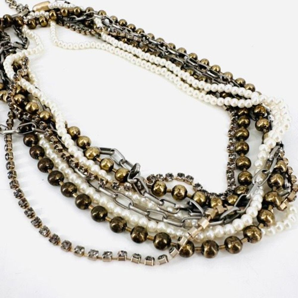 Chico’s layered rhinestone and faux pearl multi-strand two‎ tone necklace